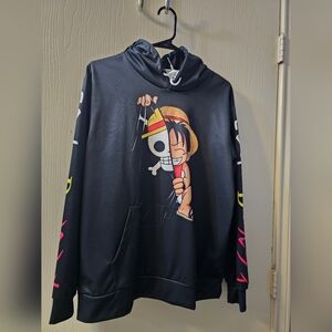 Monkey D Luffy Black Hoodie. Anime Graphic Men's Sz S One Piece Fans.